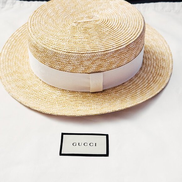 NWT Gucci Boater Hat with Grosgrain Trim - Picture 7 of 8